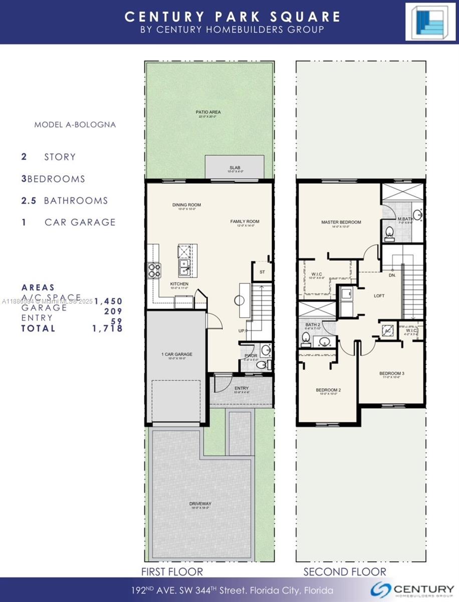 This floor plan shows a two-story residential unit with three bedrooms, 2.5 bathrooms, and a garage — 34478 SW 190 Ave, Homestead FL 33034, HOMESTEAD, FL