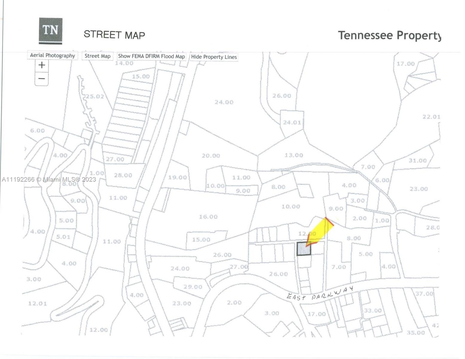 This is a street map showing property lines and parcel numbers for a Tennessee area — 234 SYCAMORE LANE, TN 37738, TN
