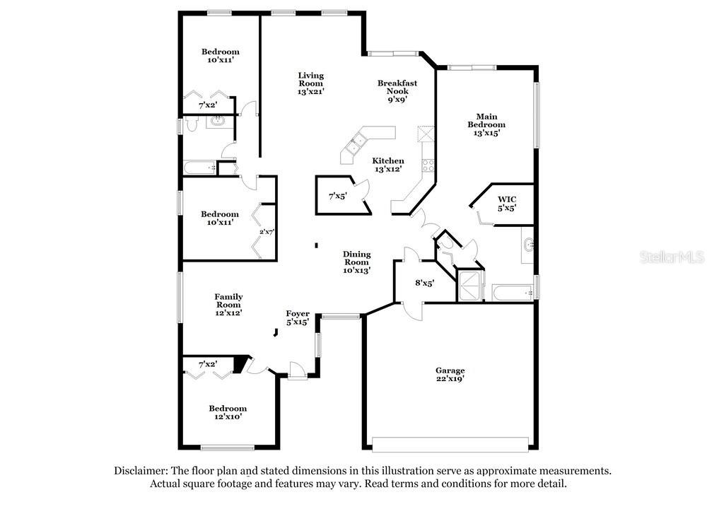 This is a floor plan showing a single-story house with four bedrooms and a garage — 23 PATMORE ASH WAY, APOPKA, FL