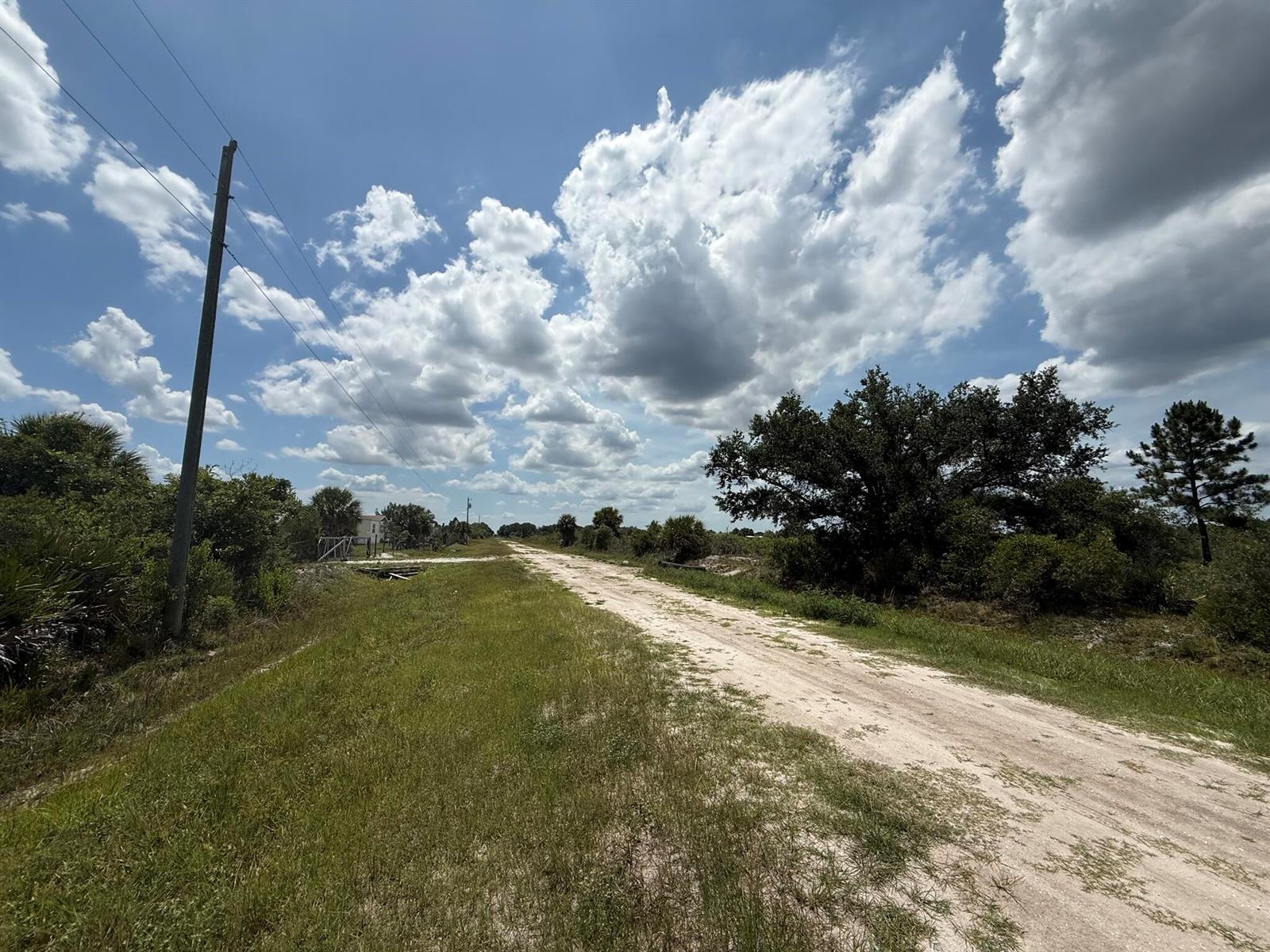 A dirt road stretches through a grassy, rural landscape under a bright, cloudy blue sky — 16162 NW 290th Street, Okeechobee FL 34972, OKEECHOBEE, FL
