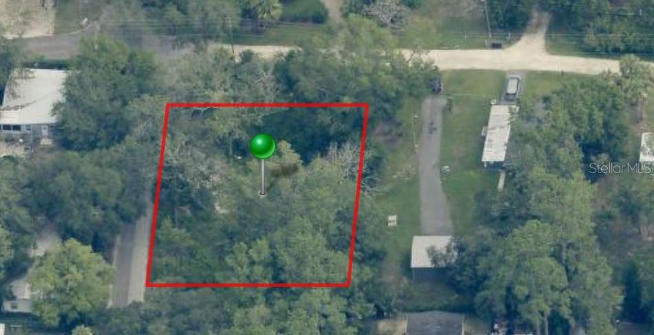 An aerial view shows a rectangular, tree-covered vacant lot outlined in red — 10600 and 10603 W OLIVER STREET, HOMOSASSA, FL