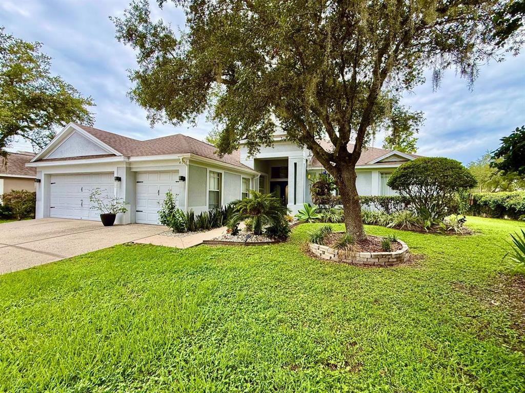 A single-story house with a two-car garage, a large tree, and a landscaped front yard — 4301 RIVER CLOSE BOULEVARD, VALRICO, FL