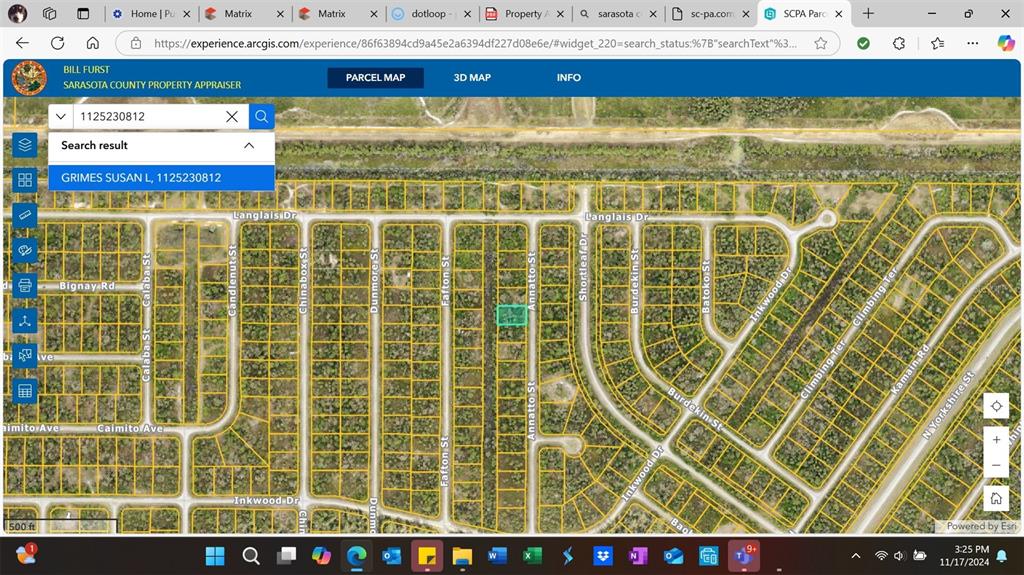 This is a digital map showing a highlighted property parcel in a residential neighborhood — 1377 ANNATTO STREET, NORTH PORT, FL