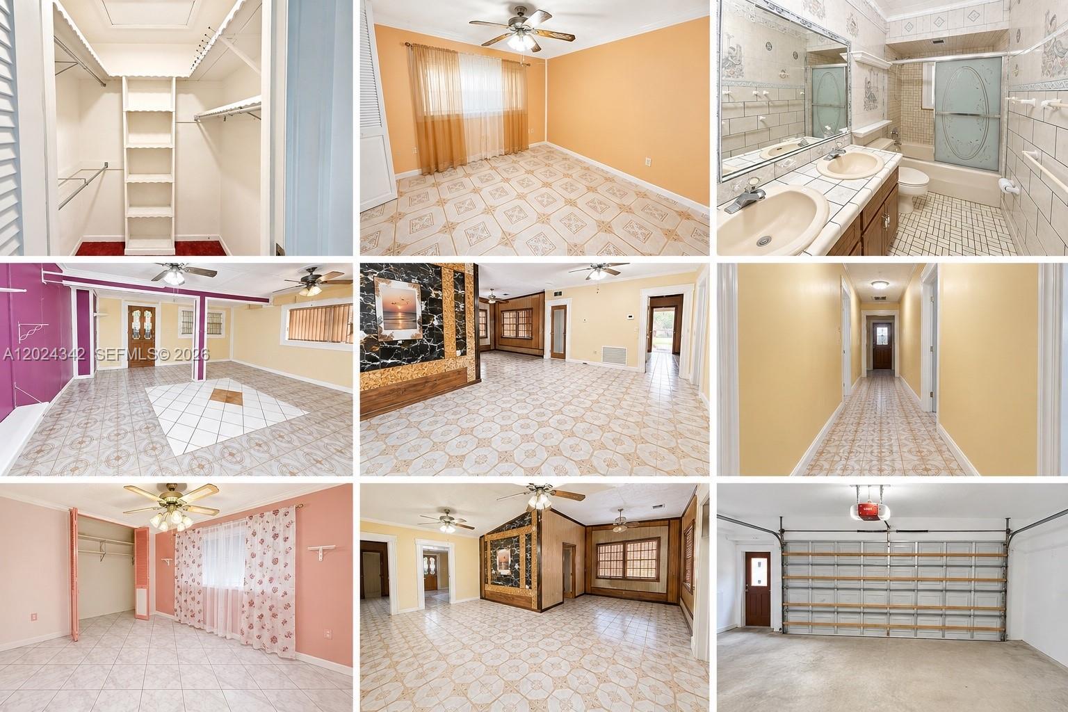 A collage shows various rooms of a house, including bedrooms, bathrooms, living areas, and a garage — 6225 SW 59th St, South Miami FL 33143, SOUTH MIAMI, FL