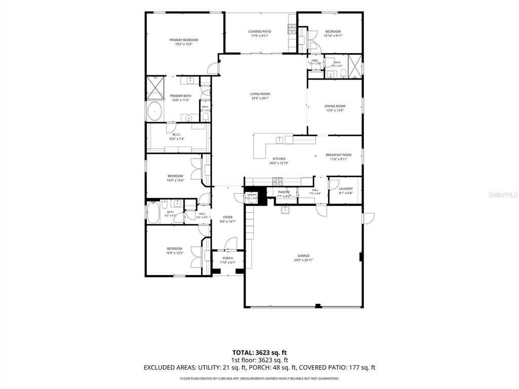 This is a floor plan for a single-story house with a garage and covered patio — 12627 WHEATGRASS COURT, PARRISH, FL