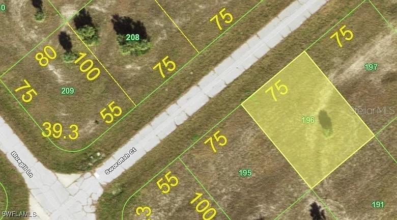 This is an aerial map showing property lot lines and dimensions for a residential area — 14373 SWORDFISH COURT, PLACIDA, FL