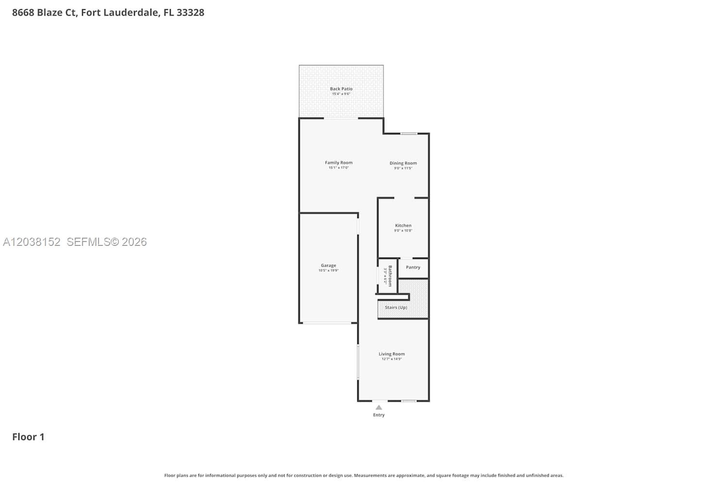 This is a floor plan for the first level of a residential property — DAVIE, FL