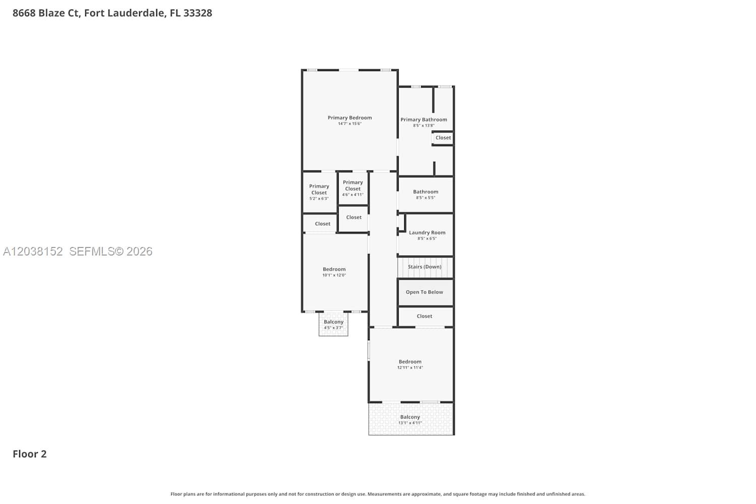 This is a floor plan for the second level of a residential property — DAVIE, FL