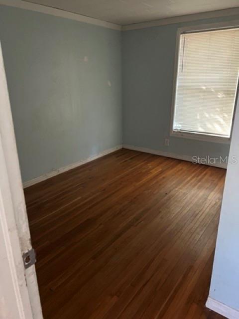 An empty room features light blue walls, hardwood flooring, and a window with white blinds — 340 PIERCE AVENUE, DAYTONA BEACH, FL