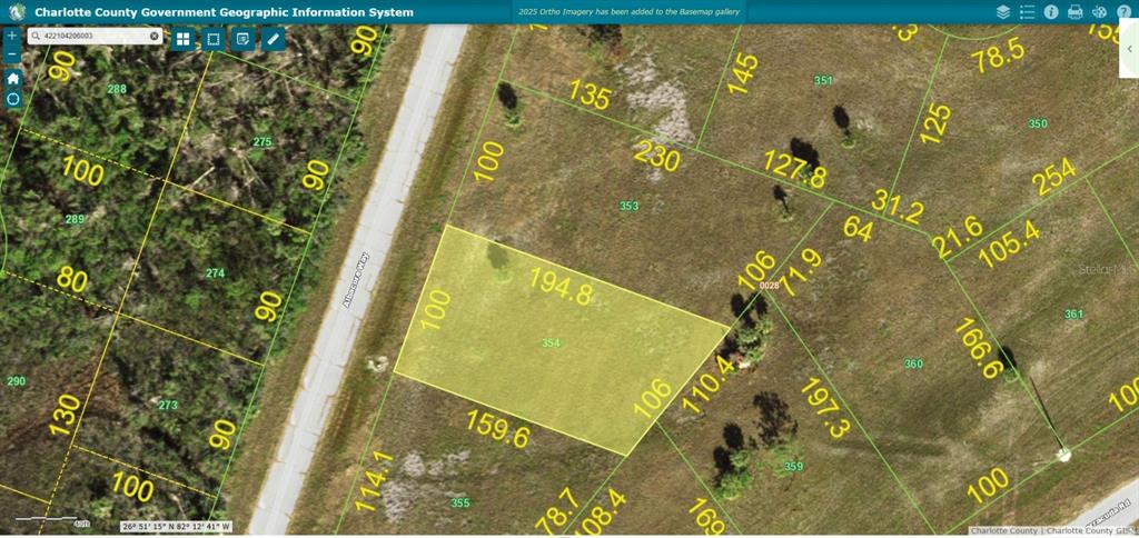 This is a map showing a highlighted parcel of land with property boundary dimensions — 12100 ALBACORE WAY, PLACIDA, FL