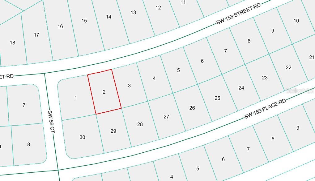 This is a plat map showing numbered residential lots along SW 153 Street and Place — Lot 2 SW 153RD STREET, OCALA, FL