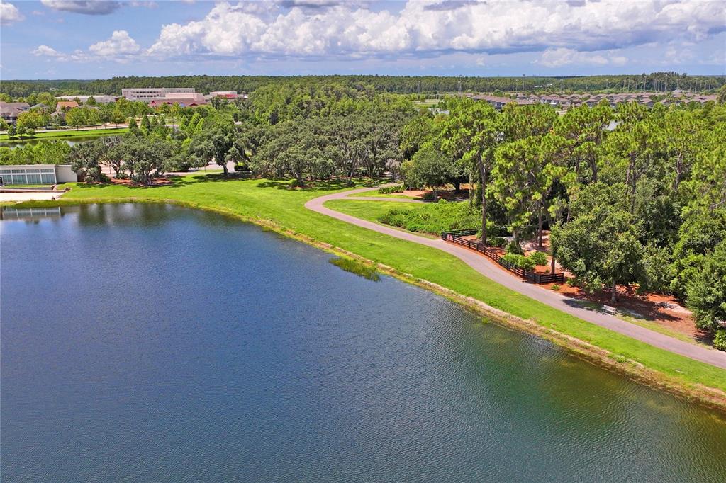 The exterior view shows a covered entryway with a green door and stone pavers — 13636 STEVENSON LANE, ODESSA, FL
