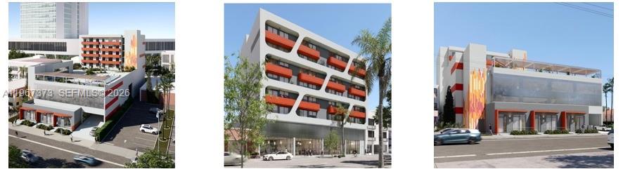A rendering shows the exterior of a modern multi-story building with orange balcony accents — 2554 SW 8th St, Miami FL 33135, MIAMI, FL
