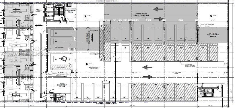 This floor plan shows a parking garage level with a ramp, elevator lobby, and residential units — 2554 SW 8th St, Miami FL 33135, MIAMI, FL