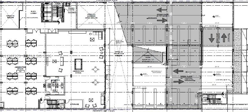 This floor plan shows an amenities space adjacent to a parking garage with vehicle ramps — 2554 SW 8th St, Miami FL 33135, MIAMI, FL