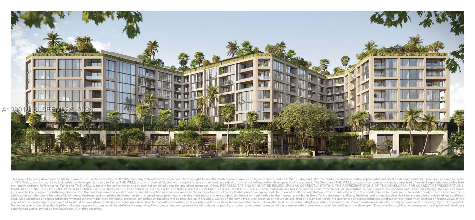 A digital rendering shows the exterior of a modern multi-story residential building with balconies — 2835 Tigertail Ave. # 05, Coconut Grove FL 33133, COCONUT GROVE, FL