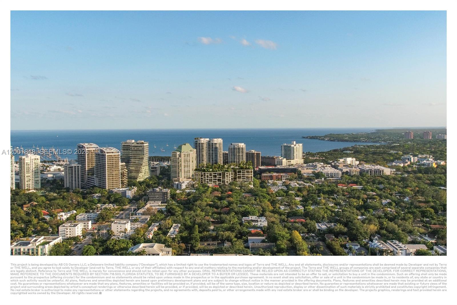 This is a rendering of a coastal city skyline with high-rise buildings and ocean views — 2835 Tigertail Ave. # 05, Coconut Grove FL 33133, COCONUT GROVE, FL