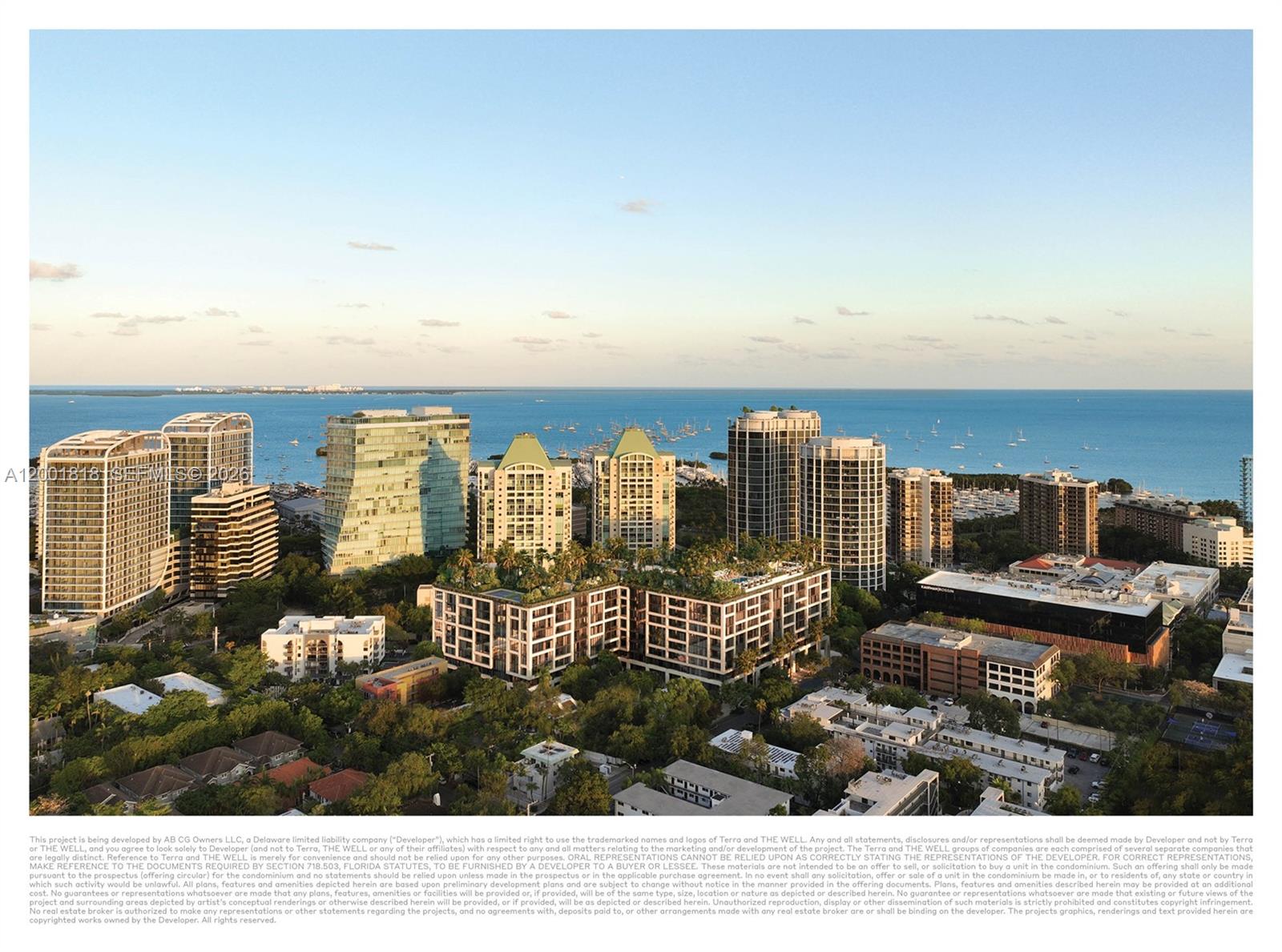 An architectural rendering shows a modern residential complex with multiple high-rise buildings near the water — 2835 Tigertail Ave. # 05, Coconut Grove FL 33133, COCONUT GROVE, FL