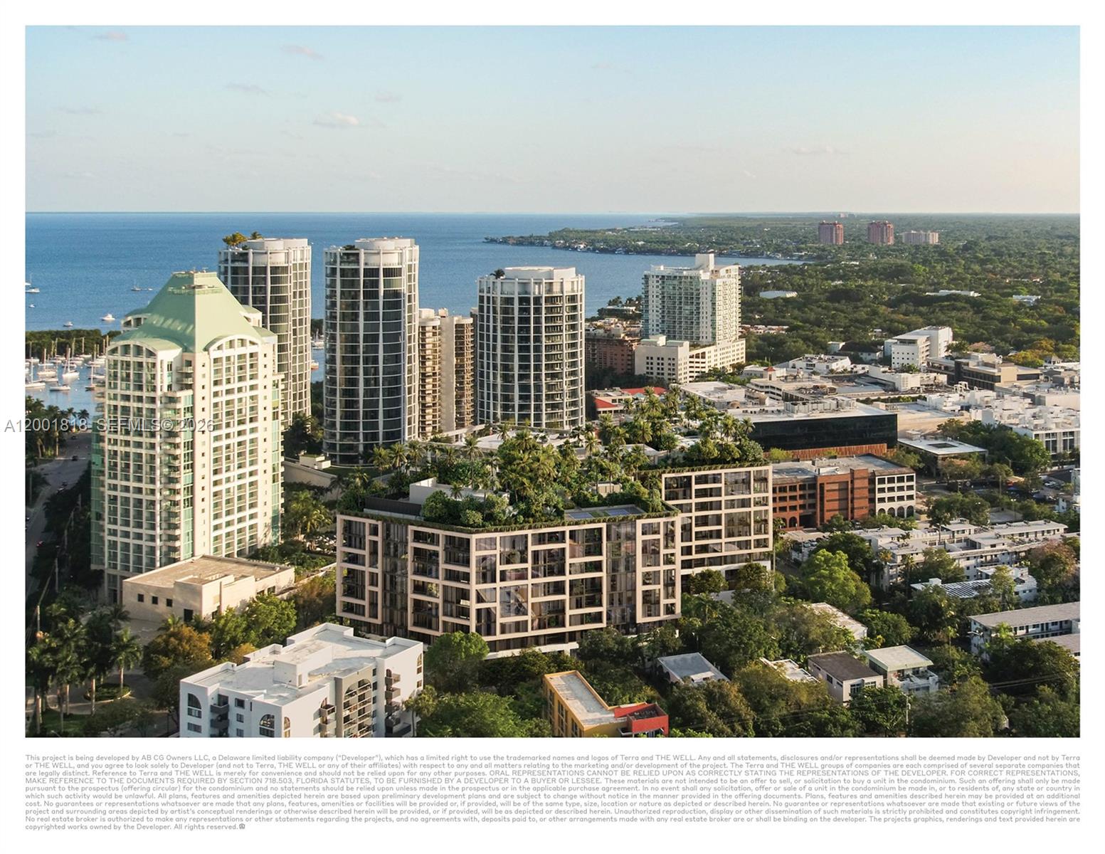 An architectural rendering shows a modern mid-rise building with rooftop greenery near the ocean — 2835 Tigertail Ave. # 05, Coconut Grove FL 33133, COCONUT GROVE, FL