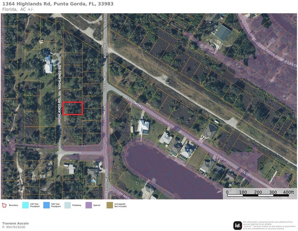 This is a map showing a property boundary highlighted in red on a satellite view — 1364 HIGHLANDS ROAD, PUNTA GORDA, FL