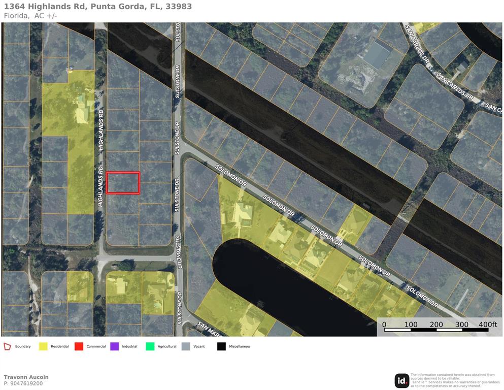 This is a map showing a vacant lot highlighted in red on Highlands Road — 1364 HIGHLANDS ROAD, PUNTA GORDA, FL