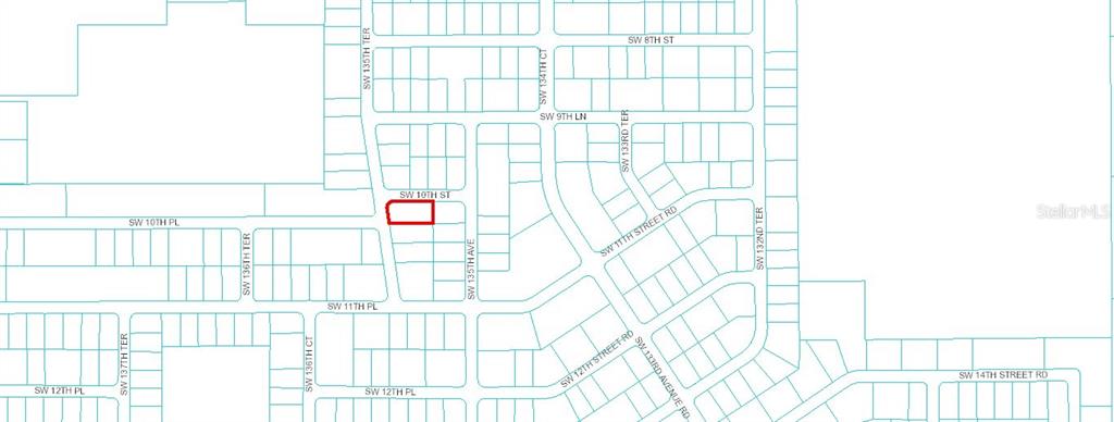 This is a map showing a highlighted parcel of land located on SW 10th Street — TBD SW 135 TERRACE, OCALA, FL