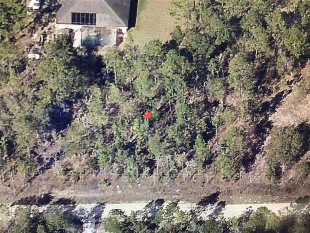 An aerial view shows a wooded lot with a red pin and a nearby house — 0 80 STREET, DUNNELLON, FL