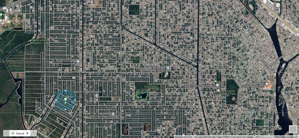 This is an aerial map view of a residential neighborhood with a highlighted property parcel — 17155 DRAYTON LANE, PORT CHARLOTTE, FL