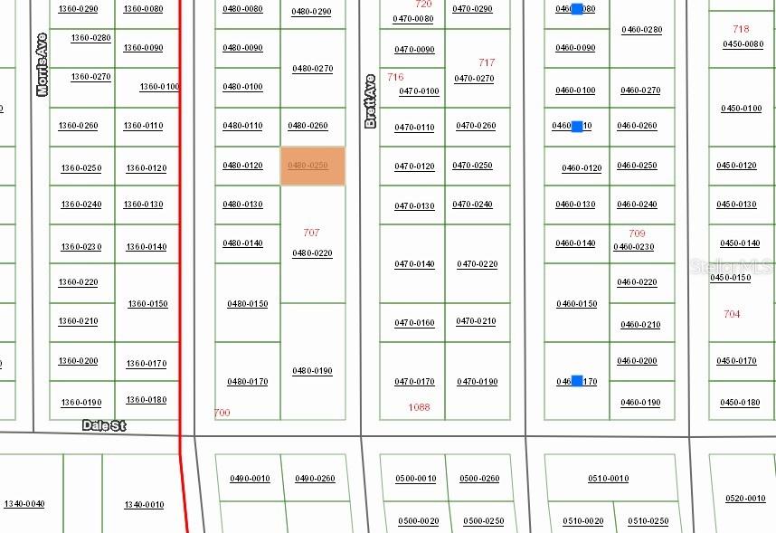 This is a tax map showing property lot lines and parcel identification numbers — 713 BRETT AVENUE, INTERLACHEN, FL