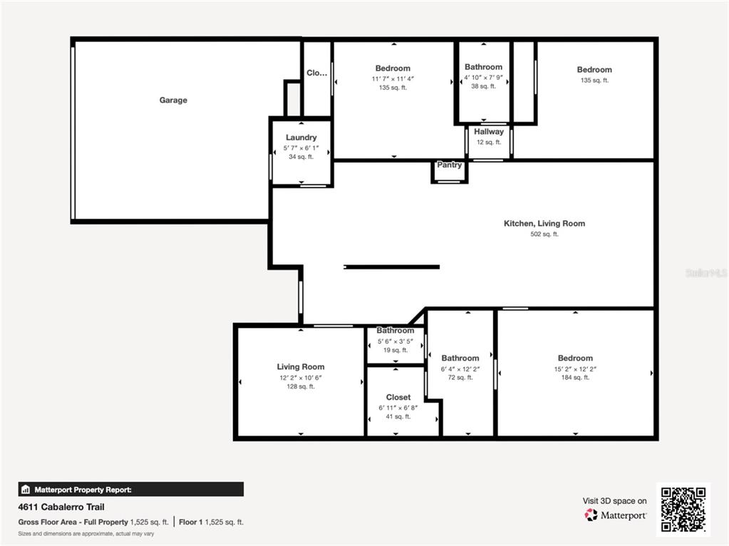 This is a floor plan showing the layout of a single-story residential property — 4611 CABALERRO TRAIL, KISSIMMEE, FL