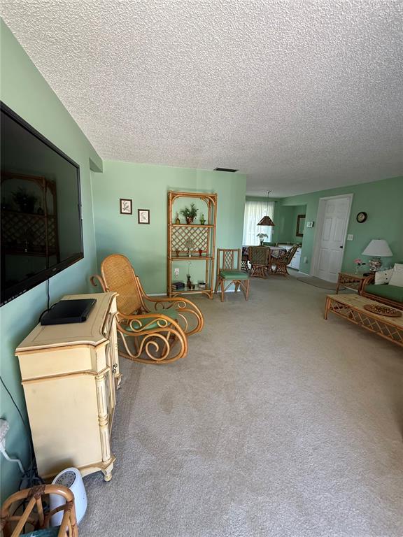 A living room features light green walls, a popcorn ceiling, and rattan furniture — 12884 BACCHUS ROAD, PORT CHARLOTTE, FL