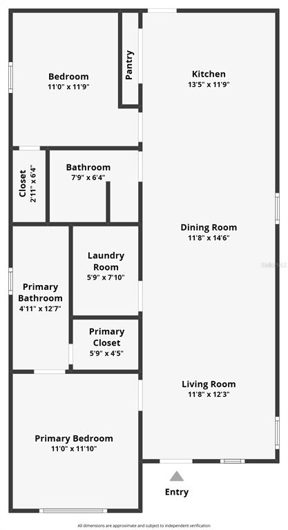 This is a floor plan showing a one-bedroom apartment layout with a primary suite — 2445 DOLARWAY STREET, SANFORD, FL