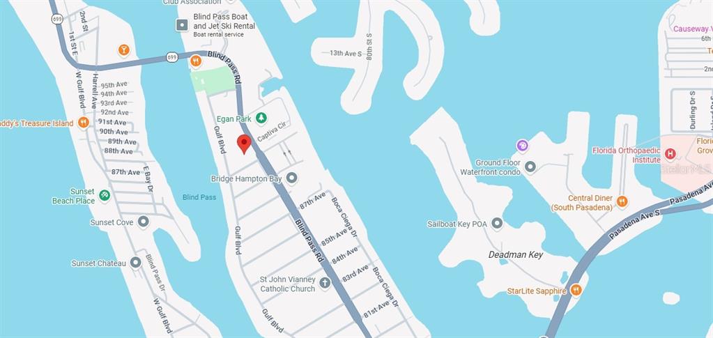 This is a map showing the area around Blind Pass Road in St. Pete Beach, Florida — 9030 BLIND PASS ROAD UNIT C7, ST PETERSBURG, FL