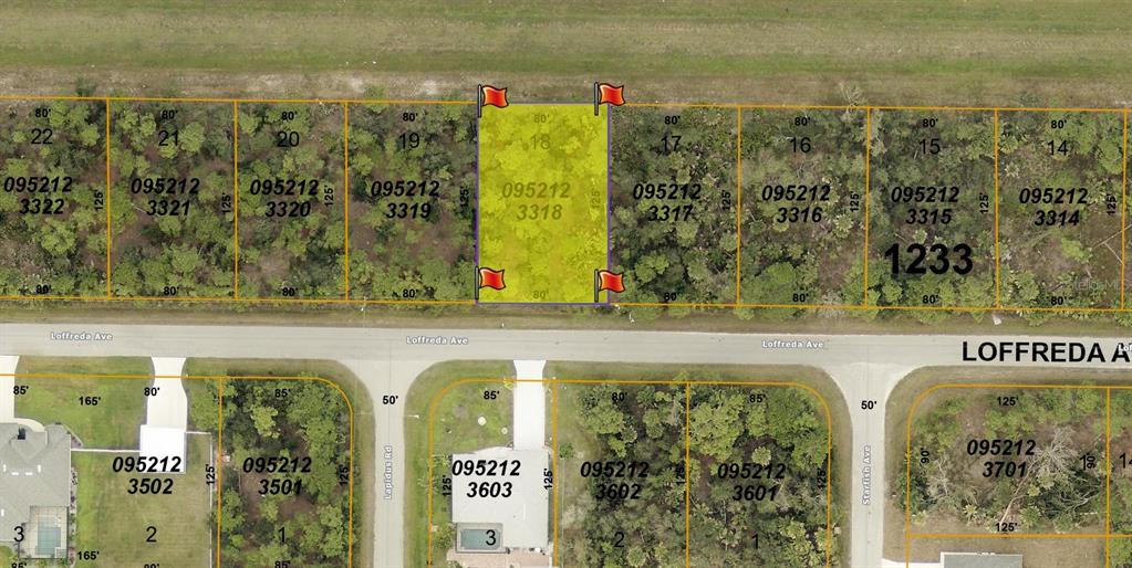 This is a map showing a highlighted vacant lot among other residential properties — LOFFREDA AVENUE, NORTH PORT, FL