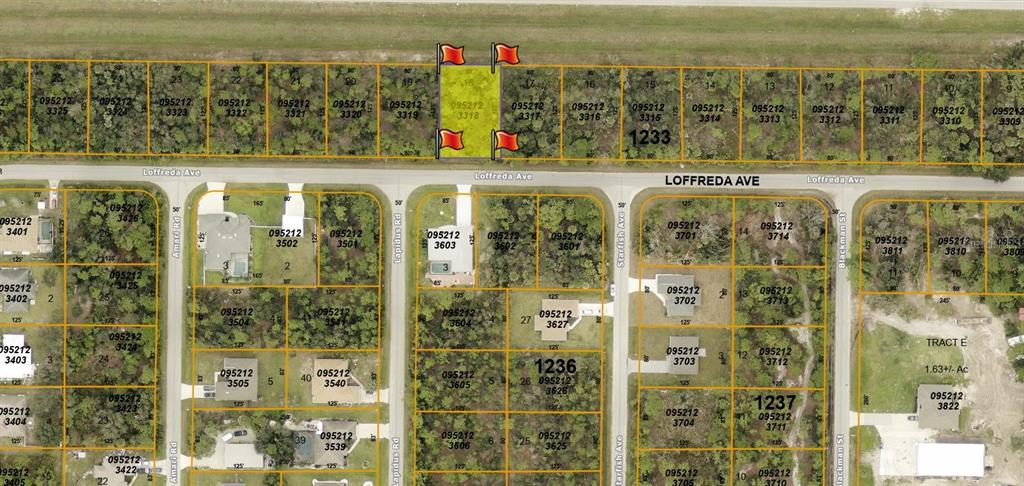 This is a land parcel map showing residential lots and streets in a suburban area — LOFFREDA AVENUE, NORTH PORT, FL
