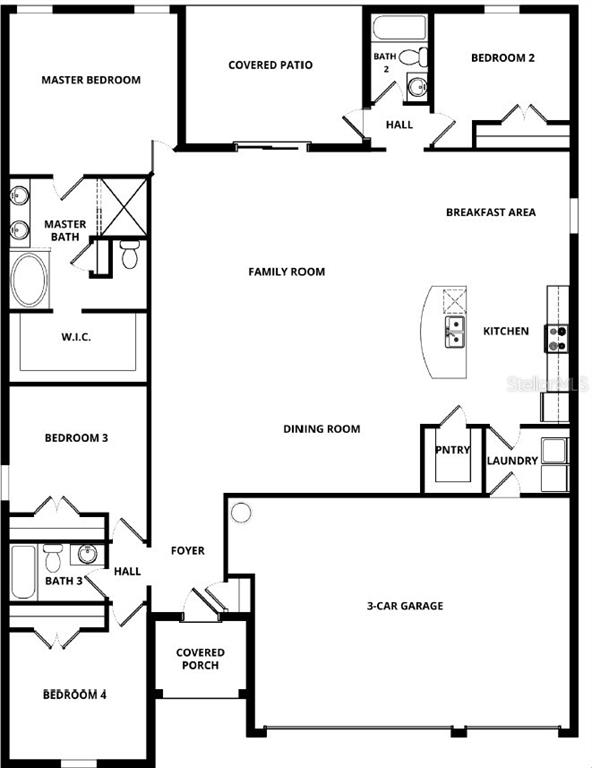 This is a floor plan for a single-story house with four bedrooms and a three-car garage — 17399 SW 26TH TERRACE ROAD, OCALA, FL