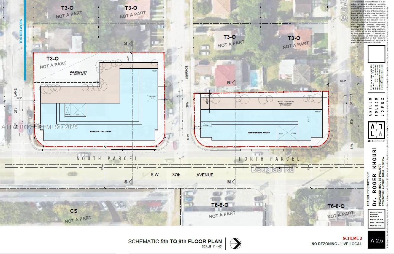 This is a schematic floor plan for the fifth through ninth floors of a residential development — 2756 SW 37th Ave, Miami FL 33133, MIAMI, FL