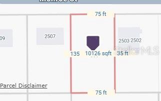 This is a map showing the dimensions and square footage of a rectangular land parcel — 2505 MONROE STREET, INVERNESS, FL