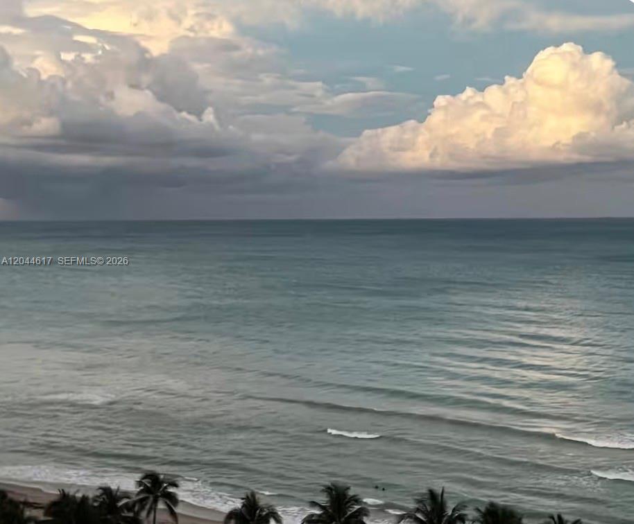 A high-angle view of the ocean with waves hitting the beach and palm trees below — 4001 S Ocean Dr # 14H, Hollywood FL 33019, HOLLYWOOD, FL