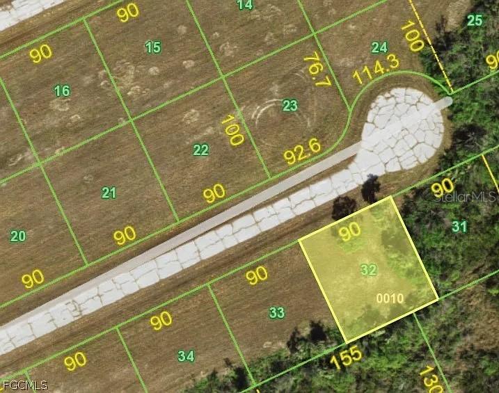 This is a satellite map showing a highlighted residential lot in a subdivision — 14033 TORPEDO-RAY PLACE, PLACIDA, FL