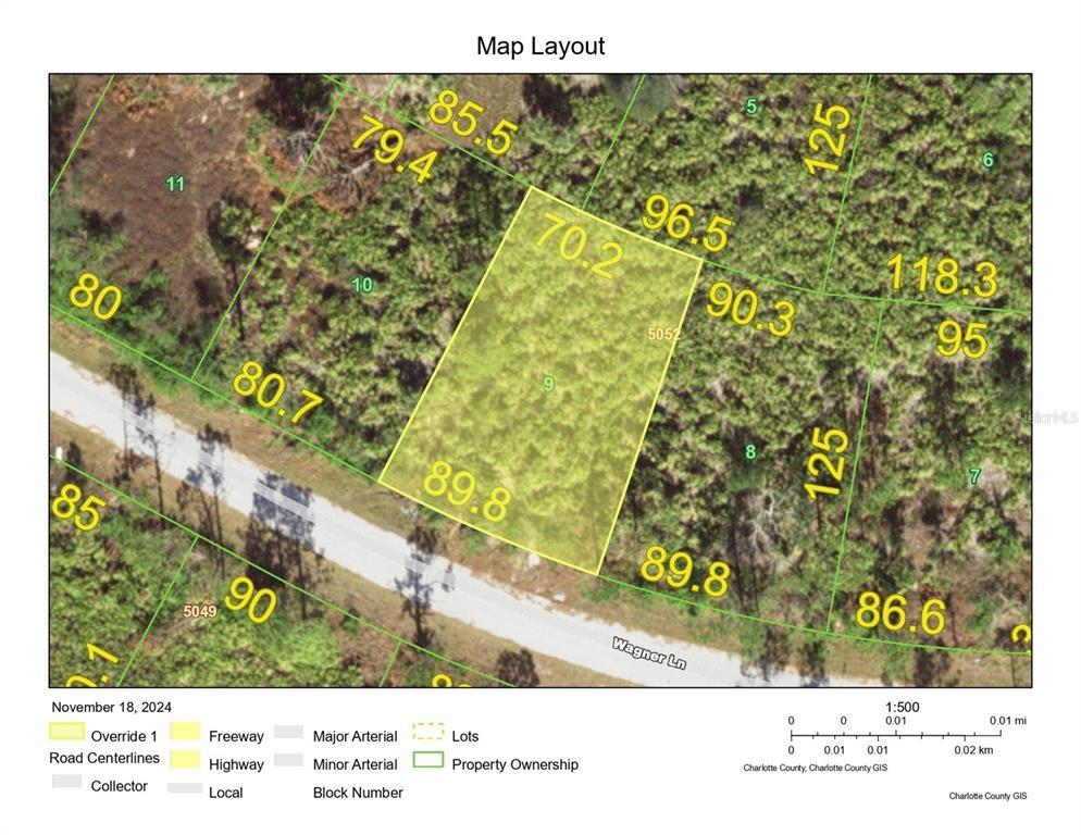 This is a map layout showing property lot lines and dimensions for a residential parcel — 12242 WAGNER LANE, PORT CHARLOTTE, FL