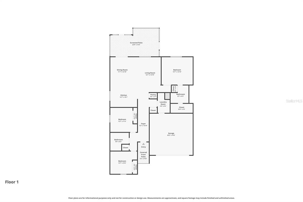 This is a floor plan for a single-story house with three bedrooms and a garage — 7640 MUSCOVY DRIVE, LAKELAND, FL