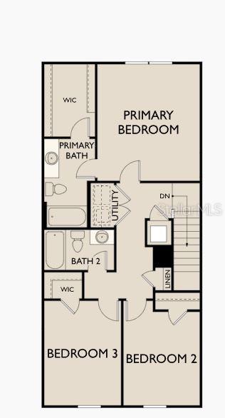 This is a floor plan of a residential second floor featuring three bedrooms and two bathrooms — 14876 LUCCA WAY, DADE CITY, FL