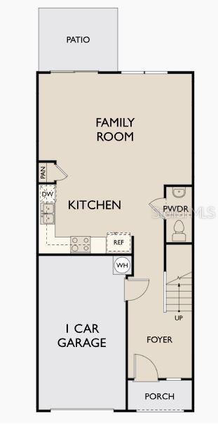 This is a floor plan of a home's first level featuring a garage and patio — 14876 LUCCA WAY, DADE CITY, FL