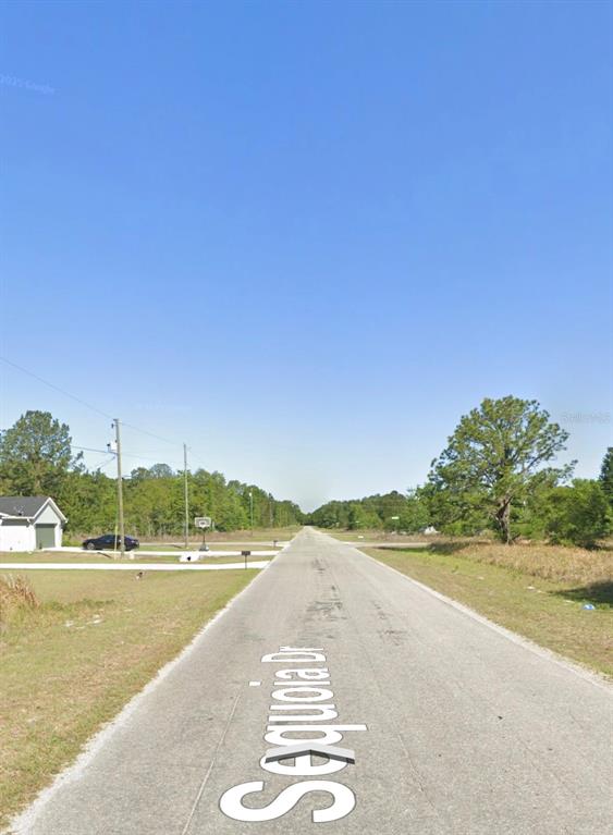 A paved road stretches into the distance past a house and open grassy fields — FISHER ROAD, OCKLAWAHA, FL