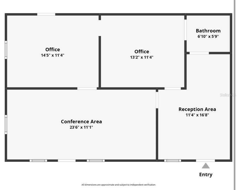 This is a floor plan showing a layout with two offices, a conference area, and a bathroom — 683 N COURT STREET, BRONSON, FL