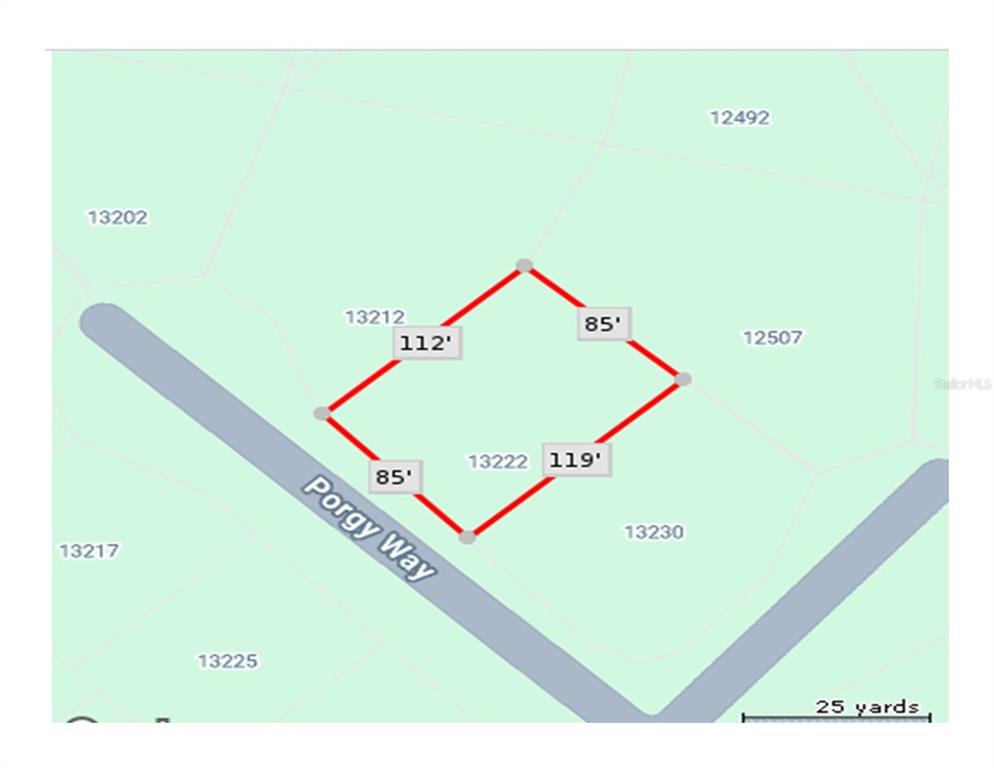 This map shows the property boundaries and dimensions of a lot on Porgy Way — 13222 PORGY WAY, PLACIDA, FL