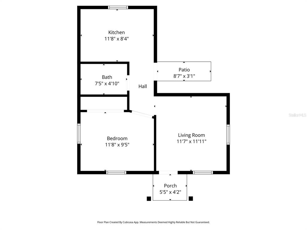 This is a floor plan for a one-bedroom home with a kitchen, bath, and porch — 515 STAFFORD AVENUE, BROOKSVILLE, FL