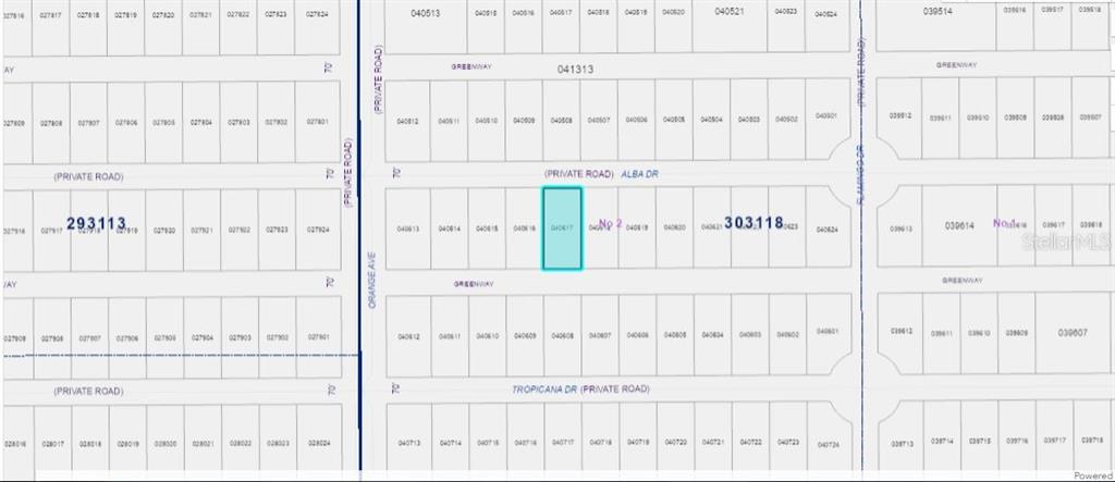 This is a plat map showing a highlighted rectangular parcel of land within a grid — 715 ALBA DRIVE, INDIAN LAKE ESTATES, FL