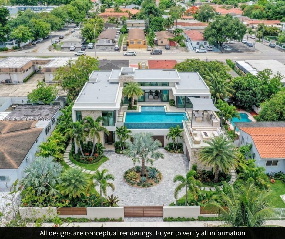 This is a conceptual rendering of a modern two-story house with a pool and courtyard — 3078 NW Flagler Ter, Miami FL 33125, MIAMI, FL